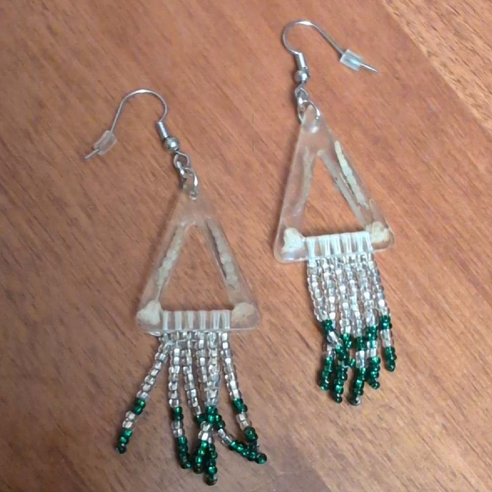 Elegant Green and Silver Beaded Earrings